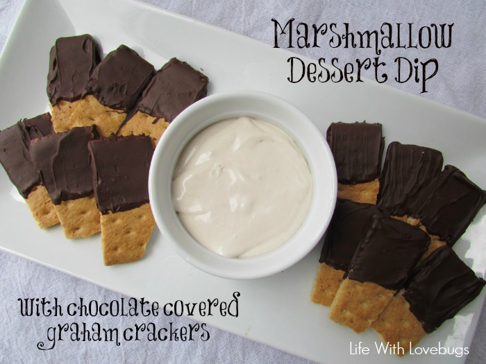 Marshmallow Dessert Dip with Chocolate Covered Graham Crackers