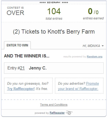 Knotts Berry Farm Ticket Winner