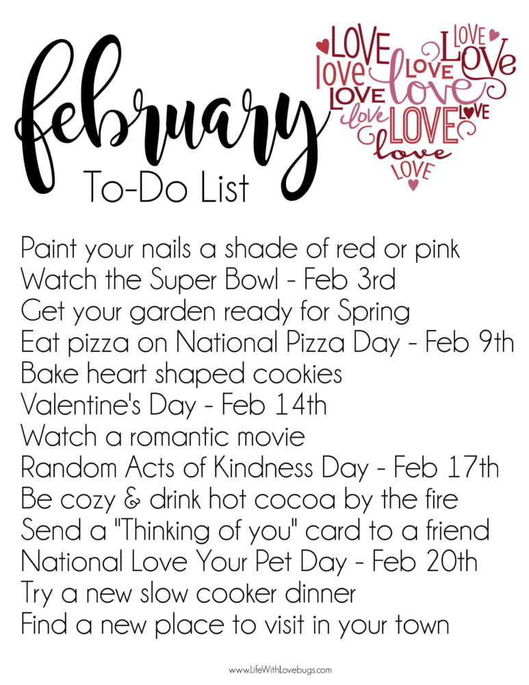 To Do List and Ideas for February