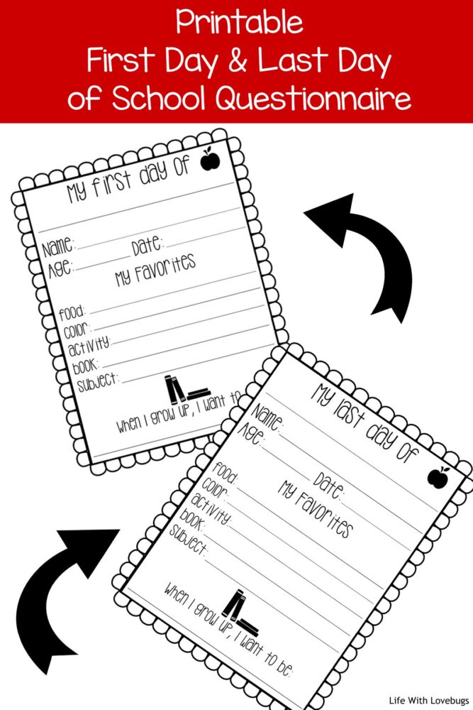 Printable First and Last Day of School Questionnaire for Kids