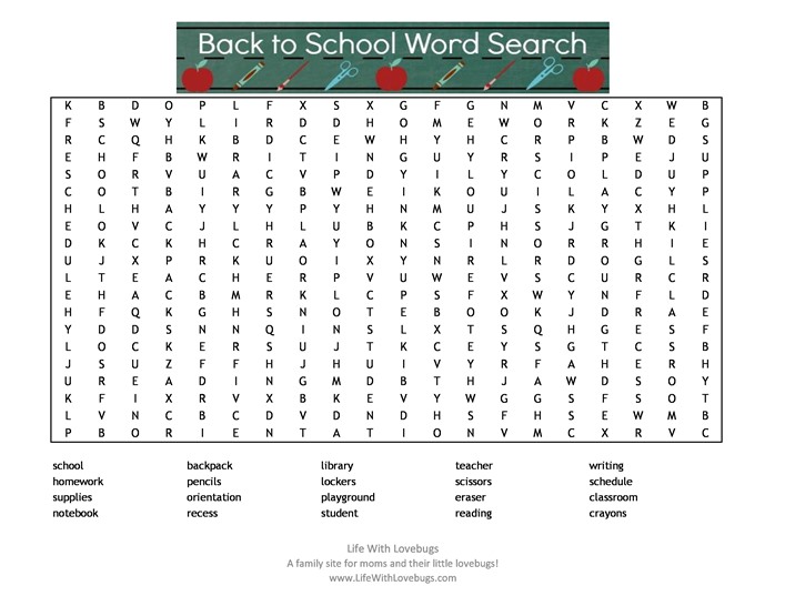 Back To School Word Search