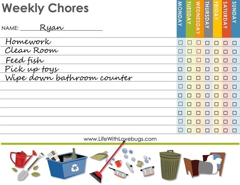 Childrens Weekly Chores Printable