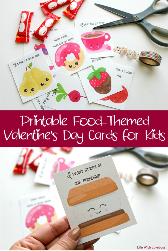 Printable Food-Themed Valentines Day Cards for Kids