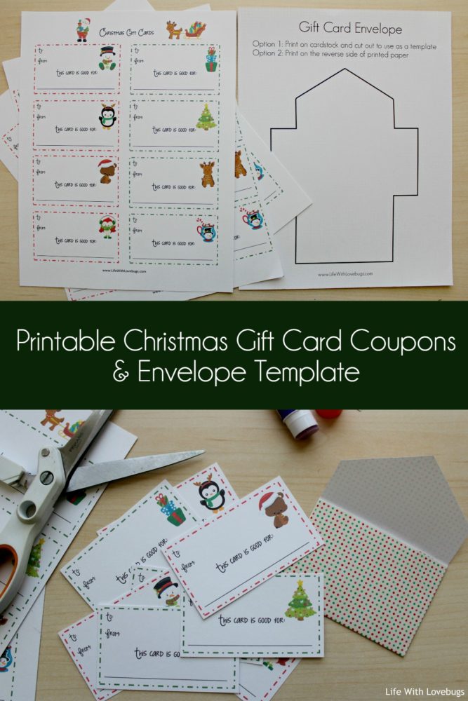 Printable Christmas Gift Card Coupons + Envelope Template