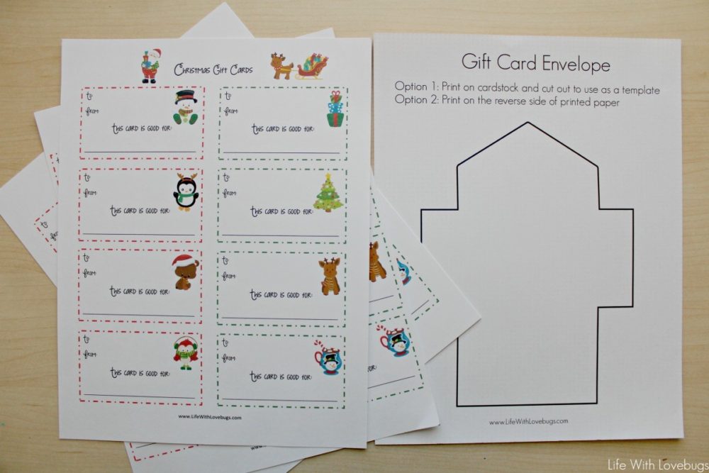 Printable Christmas Gift Card Coupons + Envelope Template