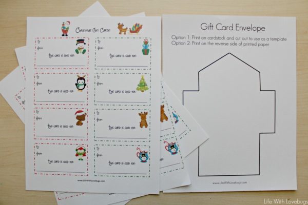 Printable Christmas Gift Card Coupons + Envelope Template