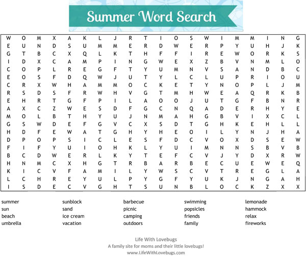 Summer Word Search Printable