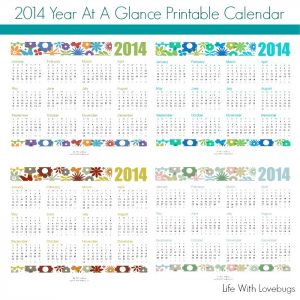 2014 Year At A Glance Printable Calendar