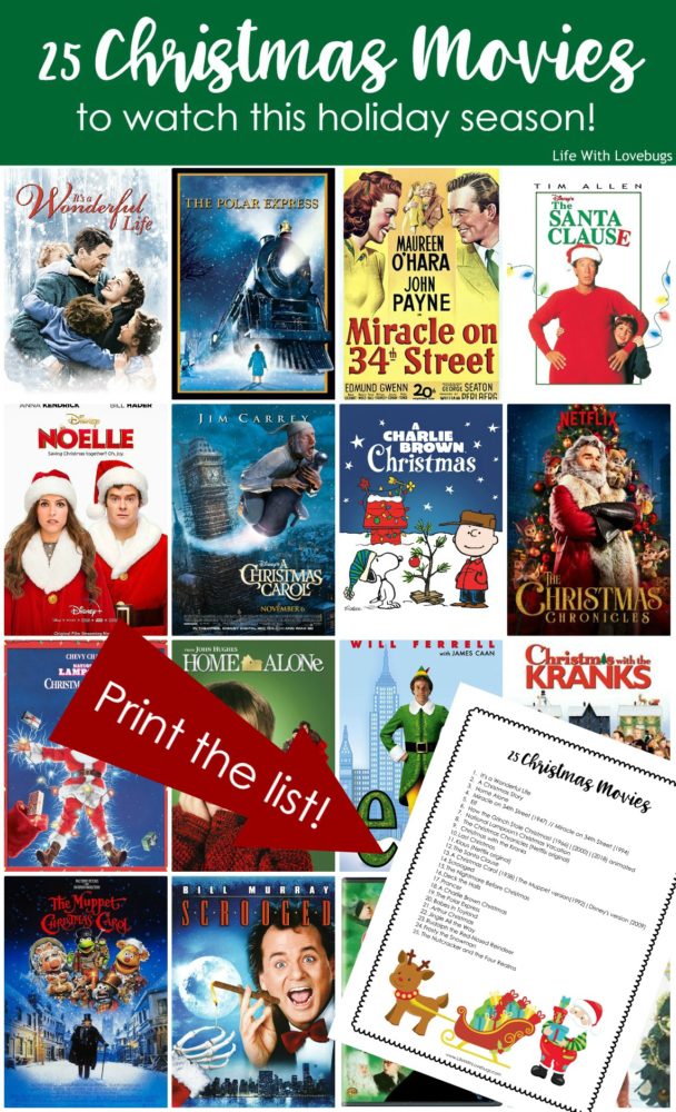 Printable List of 25 Christmas Movies